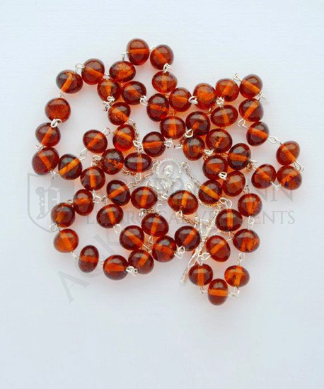 Silberroter Rosenkranz mit baltischen Bernsteinen v2