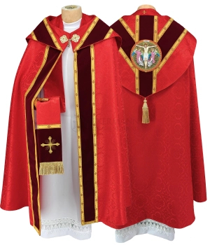 Semi Gotische Rauchmantel Gestickte Applique Christus-Kreuzigung