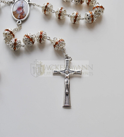 Rosenkranz mit Zirkonia mit Johannes Paul II. - grün