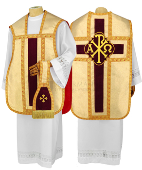 Goldene Römische Kasel mit PAX-Stickerei auf Samt