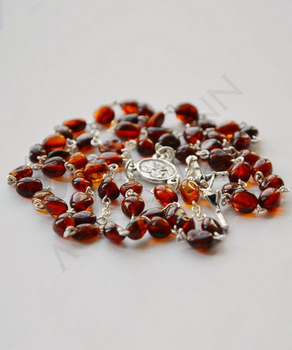 Silberroter Rosenkranz mit dunklen baltischen Bernsteinen