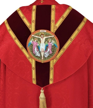 Semi Gotische Rauchmantel Gestickte Applique Christus-Kreuzigung