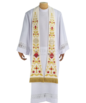Römische Stola gesticktes Heiliges Herz von Maria und Jesus
