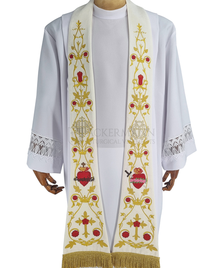 Römische Stola gesticktes Heiliges Herz von Maria und Jesus