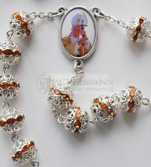 Rosenkranz mit Zirkonia mit Johannes Paul II. - grün